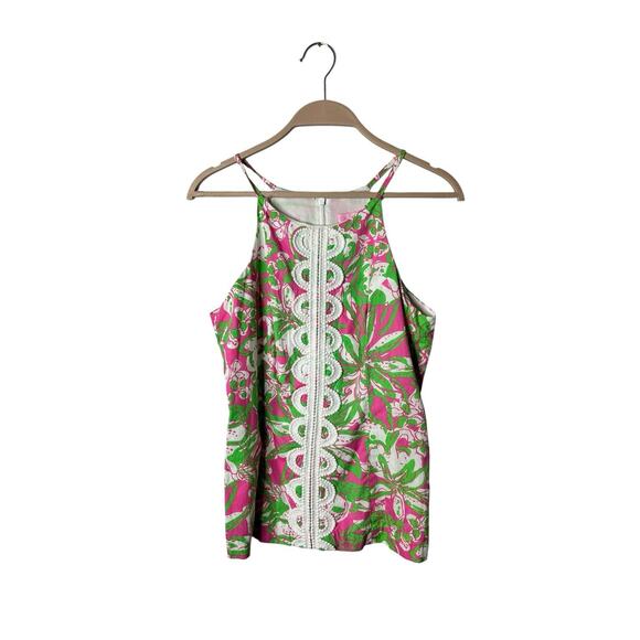 LILLY PULITZER Annabelle Top Sz 6‎ Pink/Green Forgot my Trunks Coastal Floral - Picture 1 of 5